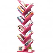 LELELINKY 10 Tier Freestanding Bookshelf, Wooden Storage Organizer for Living Room, Home Office, Kitchen, Pink