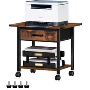 LELELINKY 2-Tier Under Desk Rolling Printer Stand with Drawer, Industrial Mobile Cart with Lockable Wheels for Home Office, Brown