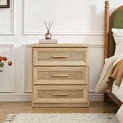 LELELINKY 26" Fluted Tall Nightstand with 3 Drawers & Metal Handle, Modern Bedside Table for Bedroom, Living Room, Natural-TW
