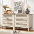 thumbnail image 1 of LELELINKY 2pc 3-Drawer Storage Nightstand, 31.5" Wide Rattan Bedside Table, Boho Tall Cabinet for Bedroom, Living Room - Grey White, 1 of 7