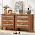 thumbnail image 1 of LELELINKY 2pc 3-Drawer Storage Nightstand, 31.5" Wide Rattan Bedside Table - Boho Tall Cabinet for Bedroom, Living Room - Brown Finish, 1 of 6
