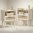 thumbnail image 1 of LELELINKY 2pc Rattan Nightstand with Charging Station, Boho Bedside Table with Handmade Drawer & Open Shelf for Bedroom, Grey, 1 of 6