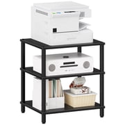 LELELINKY 3-Tier Media Stand, Natural Wood Audio Cabinet with Shelves, Multifunctional Entertainment Center for Living Room, Home, Black