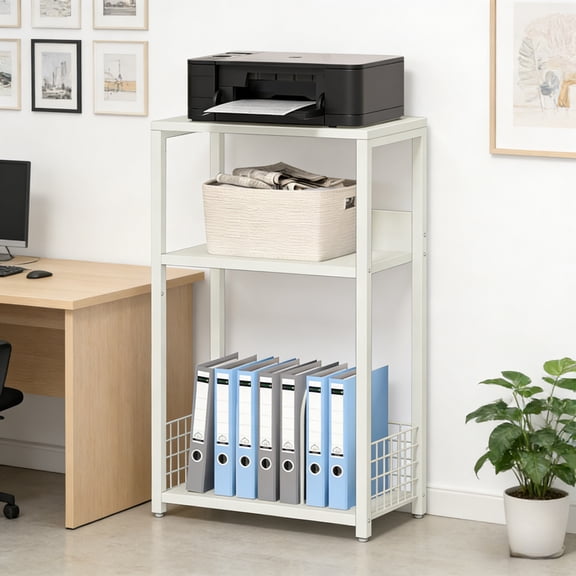 LELELINKY 3-Tier Record Player Stand with Storage Holds 100 Albums, Turntable End Table for Living Room & Bedroom, White