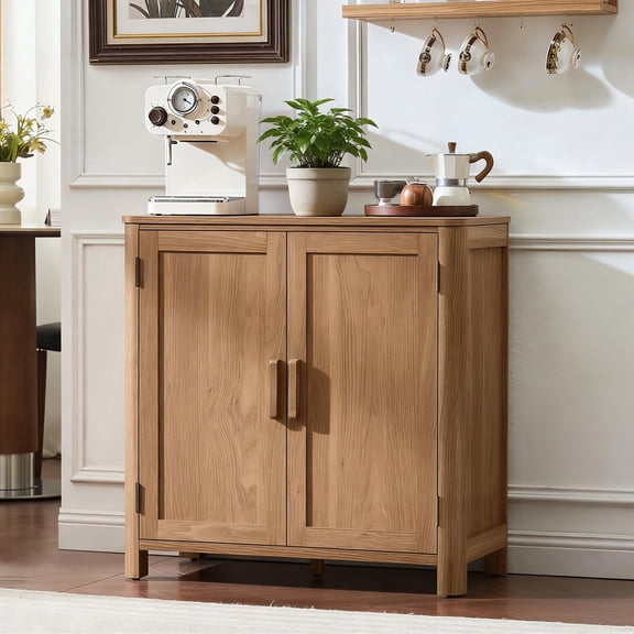 LELELINKY 31.5" 3-Tier Arc-Shaped Sideboard Buffet with Adjustable Shelves, Mid Century Modern Storage for Kitchen, Living Room, Dark Wood
