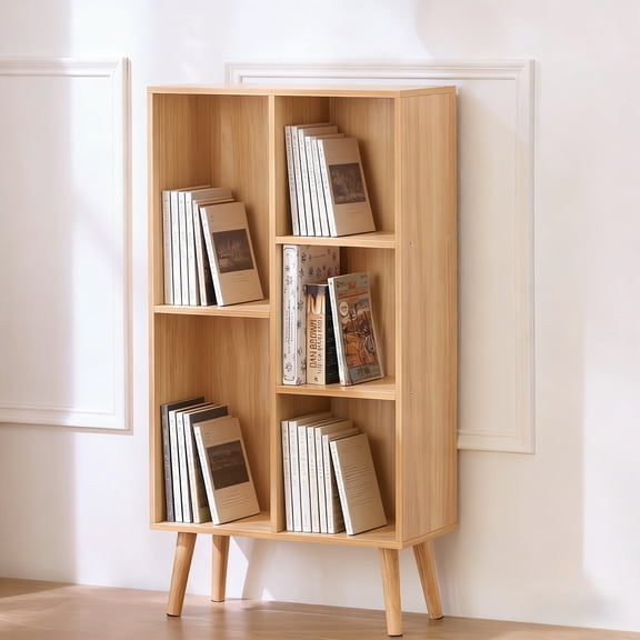 LELELINKY 5-Cube 3-Tier Kids Bookshelf with Legs, Cute Wood Storage Organizer for Nursery and Living Room, Natural