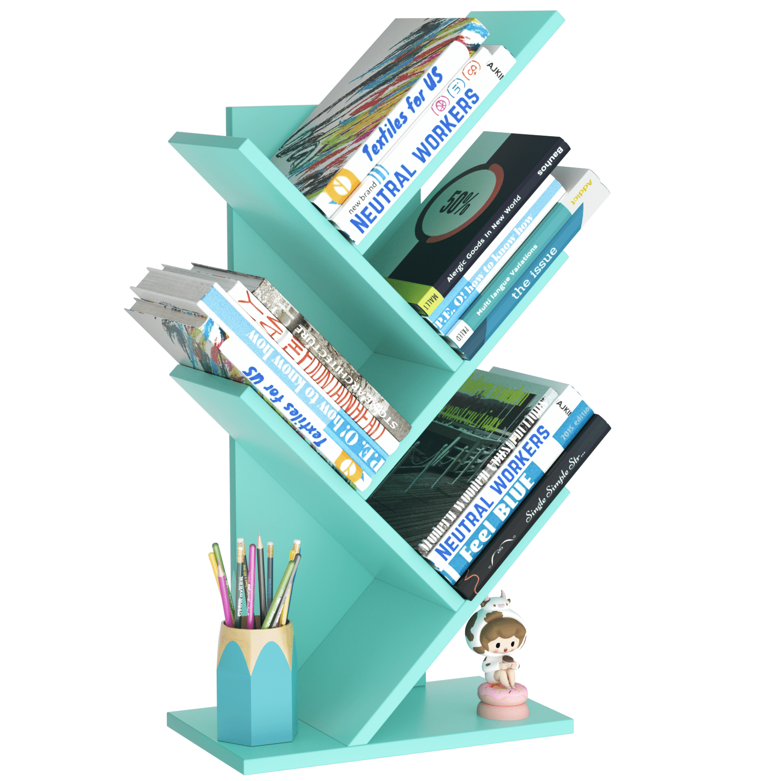 LELELINKY 5 Tier Freestanding Bookshelf, Wooden Storage Organizer for Living Room, Home Office, Kitchen, Green