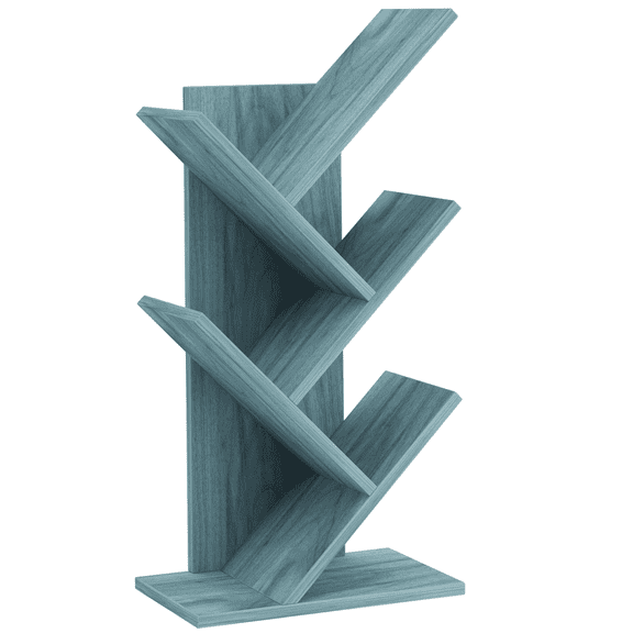 LELELINKY 5 Tier Tree Book Shelf, Small Desktop Bookshelf with Storage Organizer, Floor Standing Organizer Bookcases for CDs, Magazine, Books - Blue