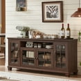 thumbnail image 1 of LELELINKY 6-Doors Farmhouse Sideboard with Glass Doors, 60'' W Buffet Cabinet with Adjustable Shelves, Coffee Bar Table for Kitchen Dining Room, Walnut, 1 of 7