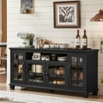 thumbnail image 1 of LELELINKY 60" Farmhouse Buffet Cabinet with 4 Glass Doors, Wood Sideboard with Adjustable Shelves for Kitchen Storage, Black, 1 of 8