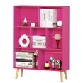 thumbnail image 1 of LELELINKY 7 Cube 3-Tier Open Wooden Bookshelf Toy Storage Organizer with Anti-toppling Kits, Pink, 1 of 9