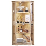 LELELINKY Display Cabinet with Glass Door & LED Lights, 65" 4-Tier Curio Cabinet, Modern Glass Display Case for Living Room & Bedroom, Natural Oak