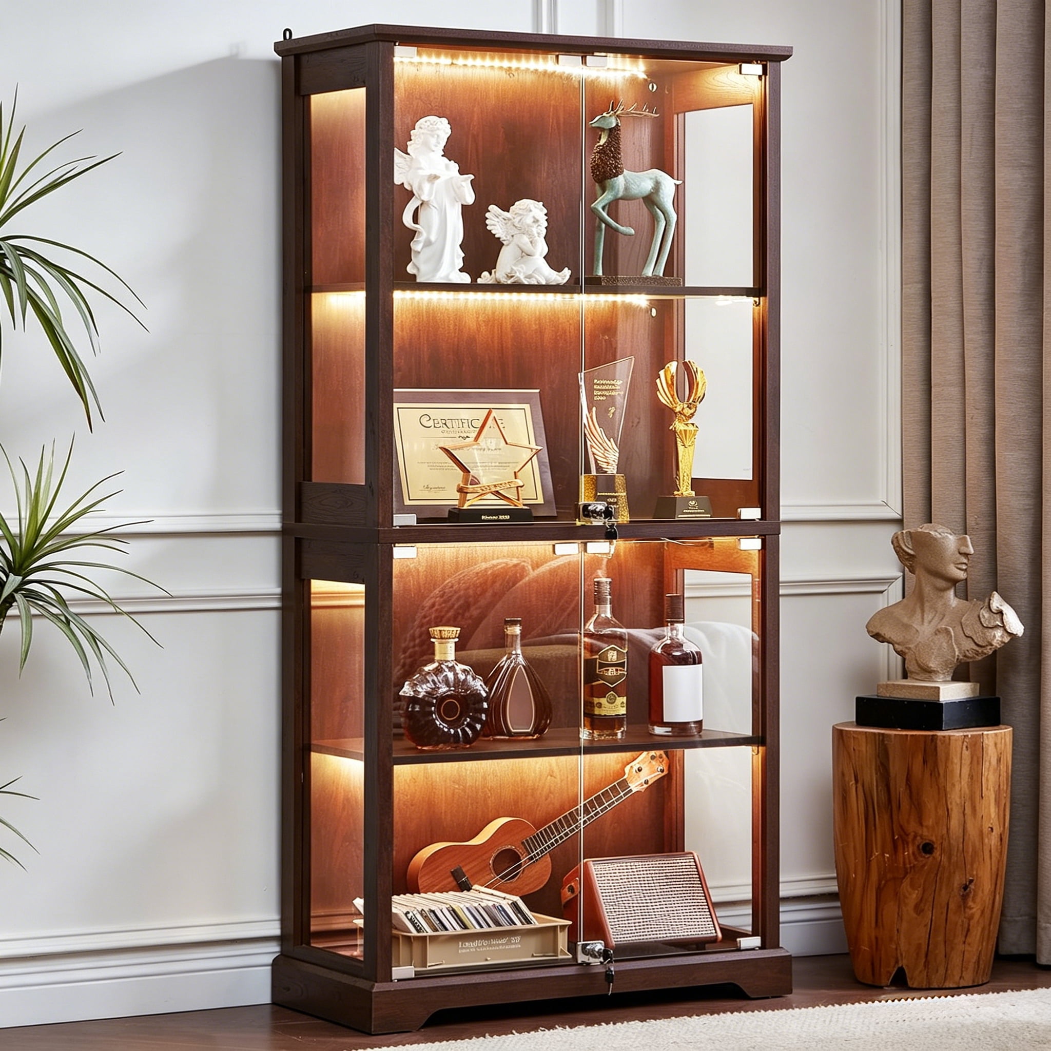 LELELINKY Farmhouse Glass Curio Cabinet with 3-Color Motion Light ...