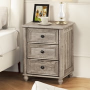 LELELINKY Grey Oak farmhouse 3 drawer Nightstand Rustic Bedside Table End Tables for Bedroom, Living Room