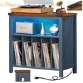 thumbnail image 1 of LELELINKY Large Record Player Stand with Charging Station &LED, Record Storage Cabinet Holds up to 230 Albums, Mid Century Modern Turntable Stand for Bedroom, Blue, 1 of 7