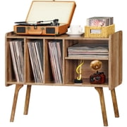 LELELINKY Large Record Player Stand with 5 Cabinet, Vinyl Record Storage Display Shelf, Holds up to 220 AlbumsOak
