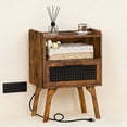 thumbnail image 1 of LELELINKY Rattan Nightstand with Charging Station, Boho Bedside Table with Handmade Drawer & Open Shelf for Bedroom, Brown, 1 of 7