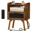 thumbnail image 1 of LELELINKY Rattan Nightstand with Charging Station, Boho Side Table with Rattan Decorated Door, Bedroom, Living Room, Brown, 1 of 8