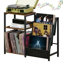 LELELINKY Record Player Stand - 3-Tier Vinyl Record Storage for up to 150 Albums, Turnable Stand for Living Room, Brown