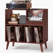 LELELINKY Record Player Stand with Storage, up to 300 Albums, Vinyl Record Holder with Display Area, Vinyl Record Storage Table, Turntable Stand for Living Room, Bedroom, Walnut