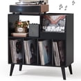 thumbnail image 1 of LELELINKY Record Player Stand, Vinyl Record Storage Cabinet, Mid-Century Turntable Stand Table Holds up to 300 Albums Living Room Bedroom Office, Black, 1 of 8
