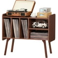 thumbnail image 1 of LELELINKY Record Player Stand, Vinyl Turntables Stand with 5 Cabinet, Mid-Century Record Player Table Holds up to 220 Albums, Walnut, 1 of 8