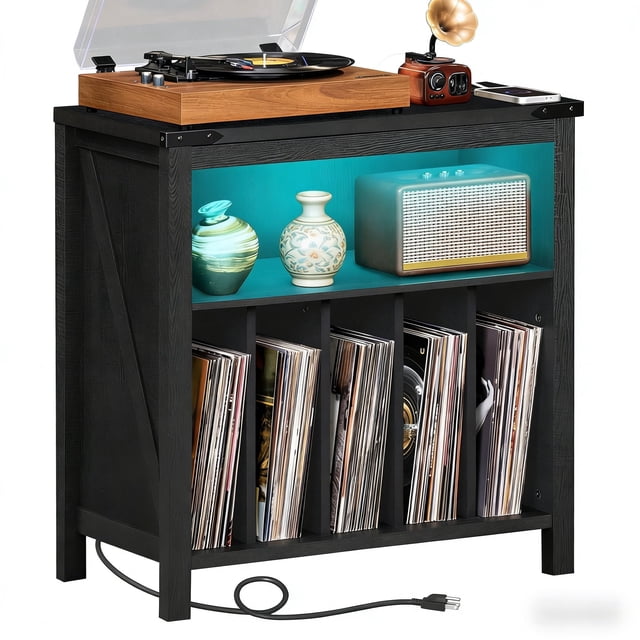 Led Downlights Label LELELINKY Record Player Stand with Charging Station & LED Lights, Holds ...