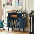 thumbnail image 1 of LELELINKY Record Player Stand with Storage, Mid-Century Record Player Table with Power Outlet, Vinyl Record Storage Shelf for Living Room (Blue), 1 of 8
