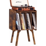 LELELINKY Small Record Player Stand, Brown Vinyl Record Storage Table with 4 Cabinet Up to 80 Albums,Turntable Stand Display Shelf for Living Room