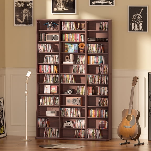 LELELINKY Triple Row 11-tier Bookshelf, 68 in Tall Bookshelf with 33 Open Display Shelves, Extra Large Bookcase for Office Living Room, Walnut