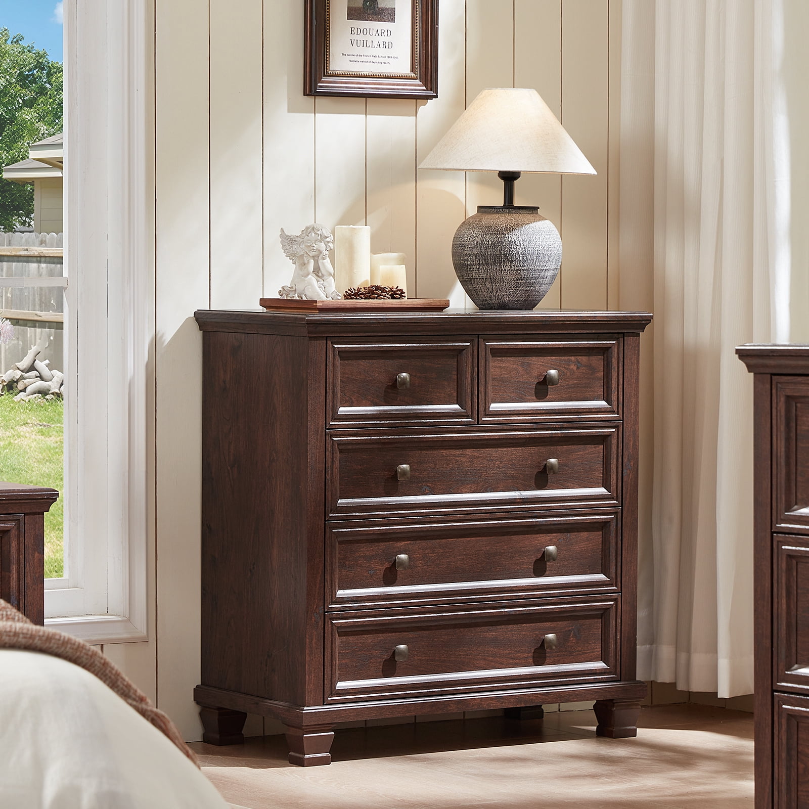 Living Roon Drawer LELELINKY Vertical 5 Drawer Dresser for Living Room, Chest of Drawers ...