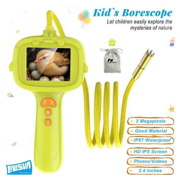 LELESUN Kids Exploration Camera Borescope, 2.4 inch HD Screen, 650mAh Rechargeable Battery, 19201080 Resolution, Waterproof STEM Toy, 1 pack