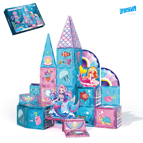 LELESUN Mermaid Magnetic Tiles 51PCS STEM Magnetic Building Blocks with Strong Magnets for Kids Ages 3+,1 pack