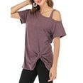 thumbnail image 1 of LELINTA 1/2 Pack Women's Casual Cold Shoulder T-Shirt Summer Short Sleeve Tunic Tops Front Knot Side Twist Blouses, Black/ Dark Grey/ Wine Red, S-2XL, 1 of 1