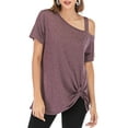 thumbnail image 1 of LELINTA 1/2 Pack Women's Summer Short Sleeve Cold Shoulder Round Neck T-Shirt Short Sleeve Tunic Tops Blouse Fashion Knot Twist Front Blouses, Black/ Dark Grey/ Wine Red, S-2XL, 1 of 1