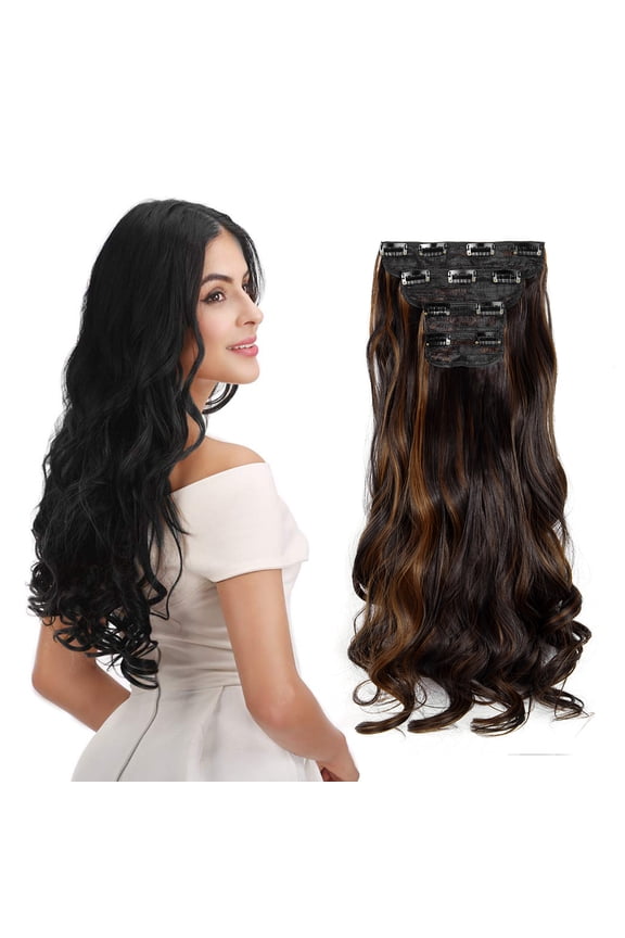 18"/24" Clip In Hair Extensions 4 PCS Long Straight Curly Wavy Hair Extension Hairpieces for Women Girls Hair Extension Ponytail  Full Head with 11 Clips