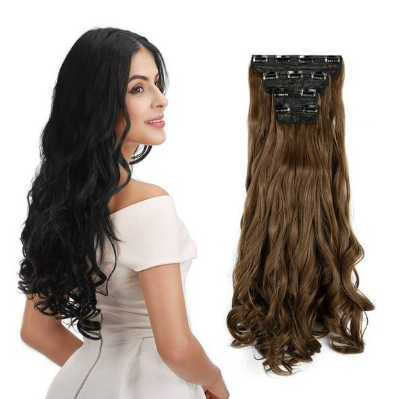 LELINTA 18"/24" Clip In Hair Extensions 4 PCS Long Straight Curly Wavy Hair Extension Hairpieces for Women Girls Hair Extension Ponytail  Full Head with 11 Clips