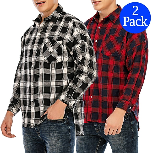 LELINTA 2 Pack Men's Dress Shirts Slim Fit Cotton Long Sleeve Plaid Shirt Casual Button Down Shirts for men