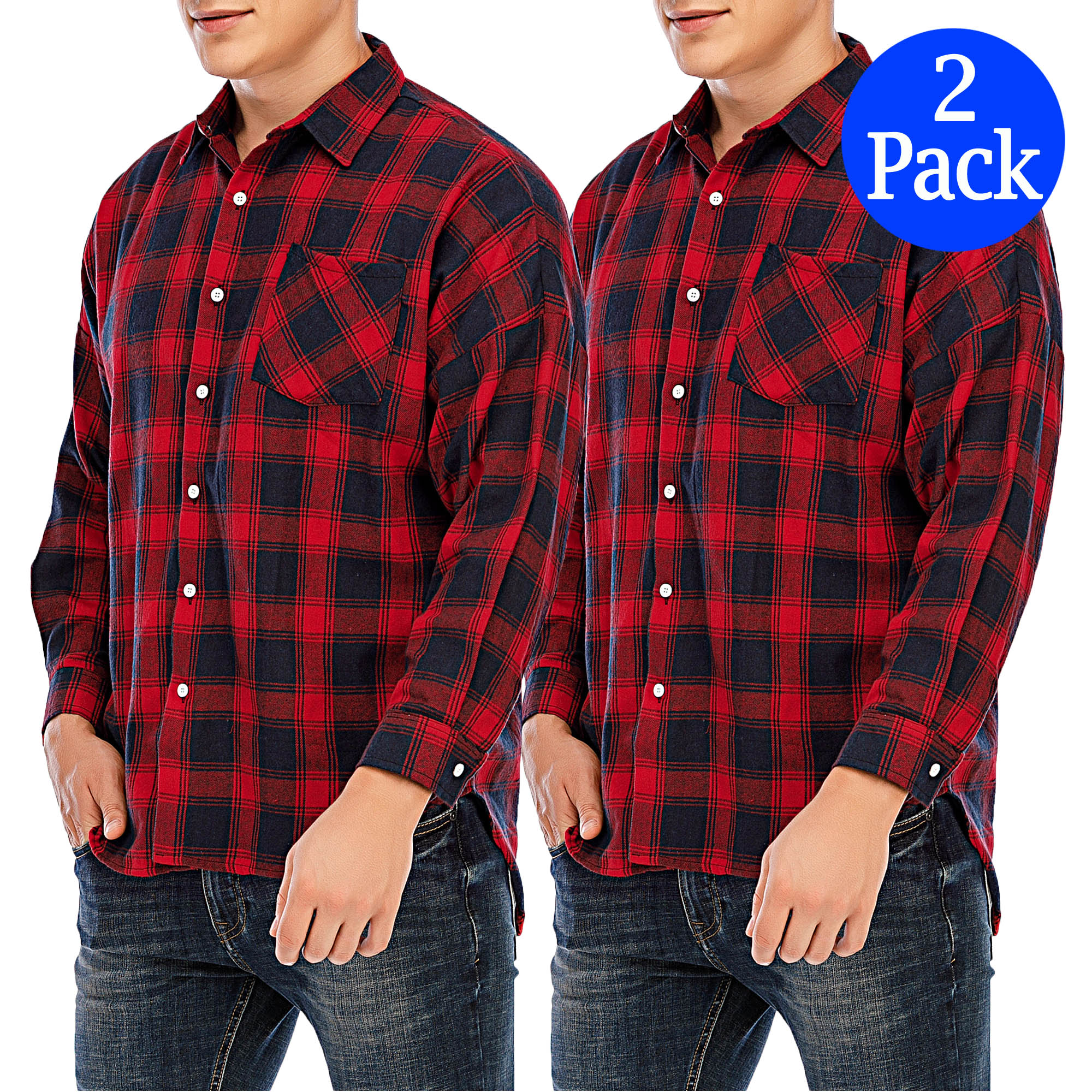 LELINTA 2 Pack Men's Dress Shirts Slim Fit Cotton Long Sleeve Plaid Shirt Casual Button Down Shirts for men - image 1 of 7