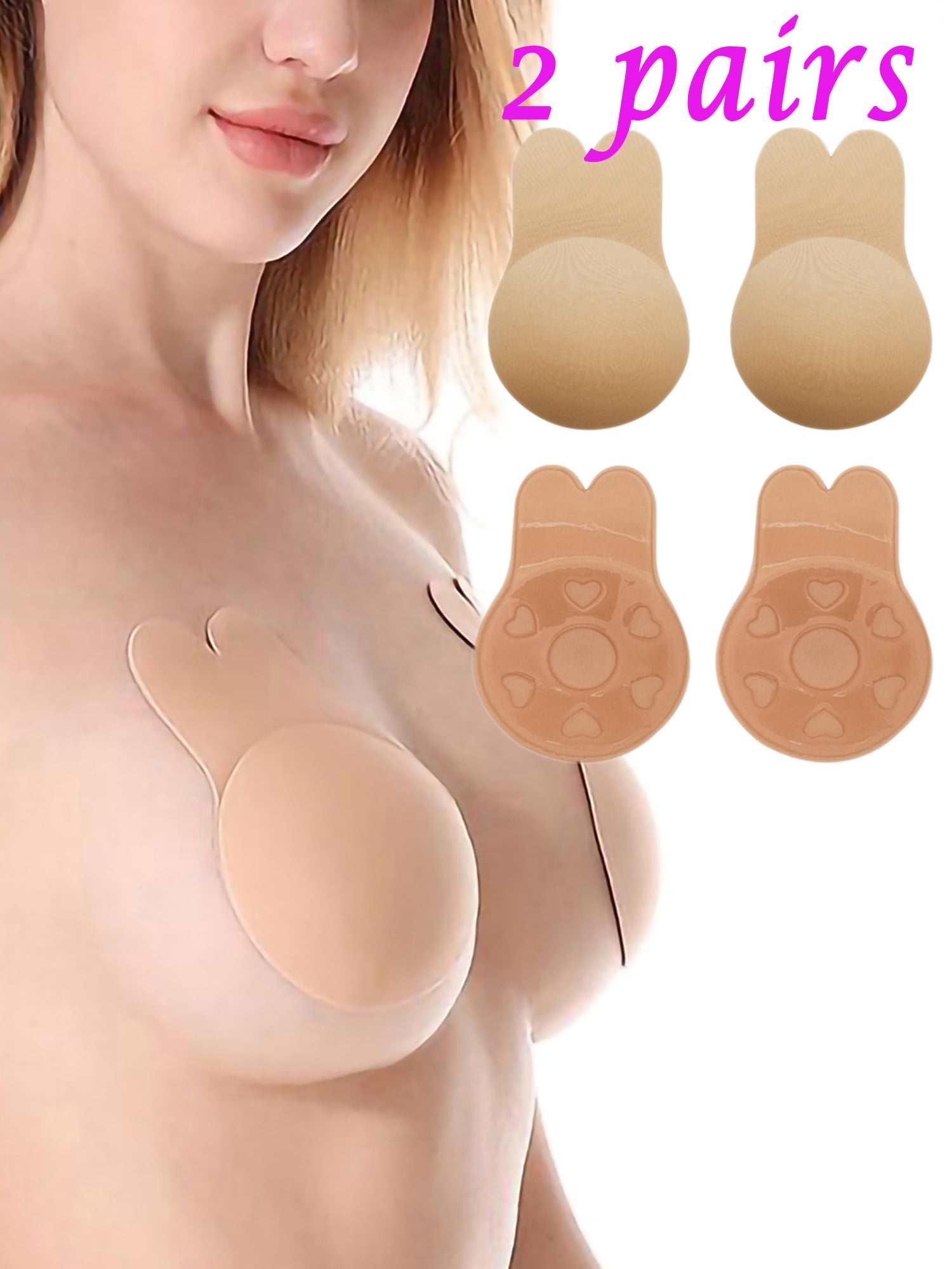 Nipple Covers for Women Breast Lift - Nipple Pasties Push Up Sticky Bra for  Large Breast Silicone Adhesive Strapless Bras : : Clothing, Shoes