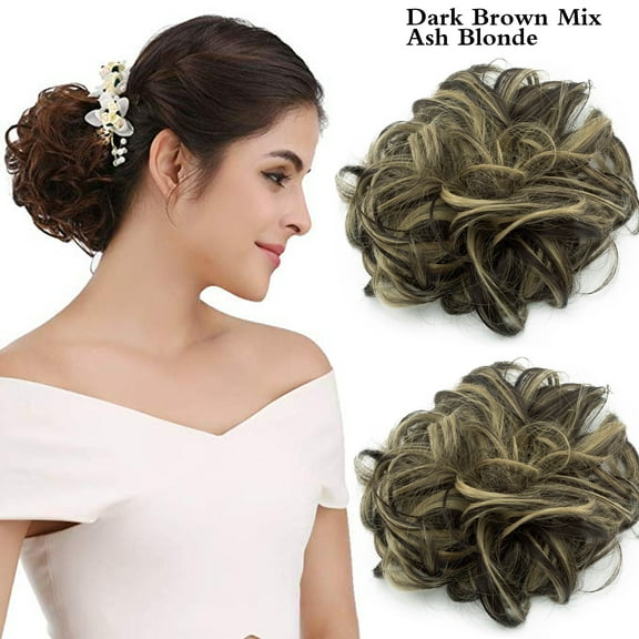 LELINTA 2 Pieces Hair Piece Ponytail Wavy Updo Hair Bun Extensions Messy Hairpieces Updo Cover Chignon Hair Extensions