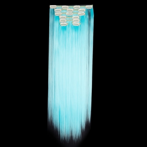 LELINTA 23" Long Straight Full Head Clip in Synthetic Hair Extensions Double Weft 7 Pieces 16 Clips 220g