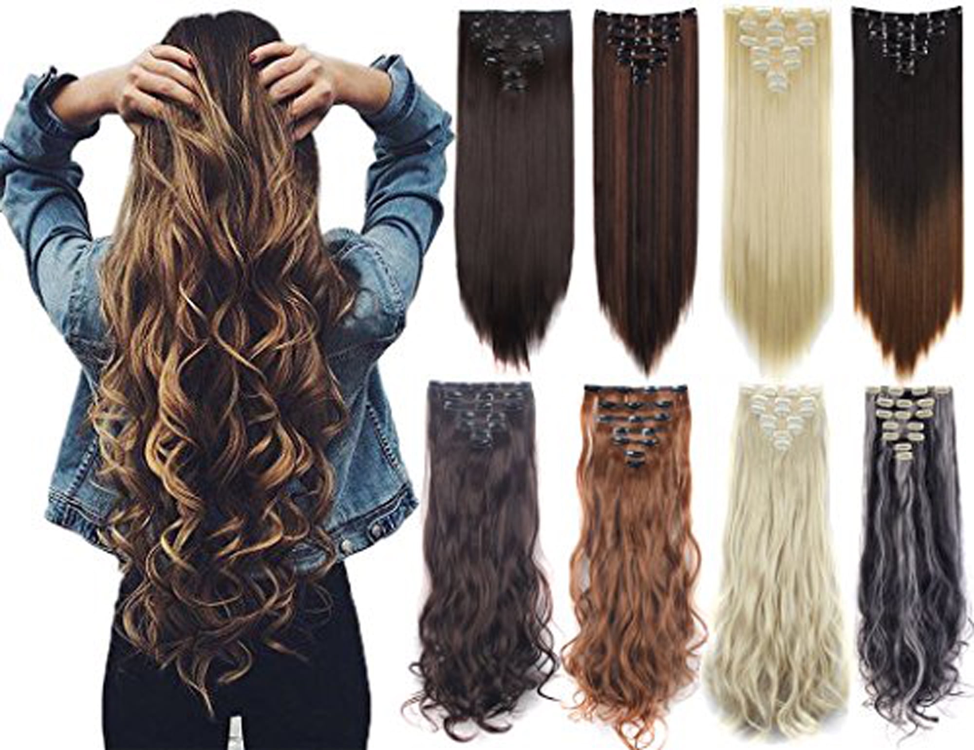 24 Inch Synthetic Curly Clip-In Hair Extensions - 7 Piece Set 140g S359d3a66eb5248b685bed683af8c7  main image 4