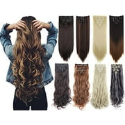 FLORATA LELINTA 24" Curly Wave Clips in Synthetic Hair Extensions Hair pieces for Women double double weft 7 piece full head