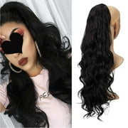 LELINTA 24" Long Curly Wavy Ponytail Synthetic Extension for Women Drawstring Hair Bun Pony Tail Clip in Hairpiece Natural Ponytail Hair Extension