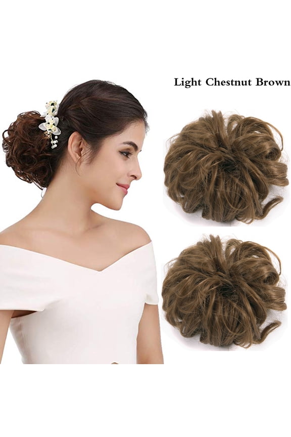 2PCS Messy Hair Bun Hair Piece Ponytail Hair Extensions Scrunchy Scrunchie Updo Hairpiece Curly Wavy Bun Extensions Chignon