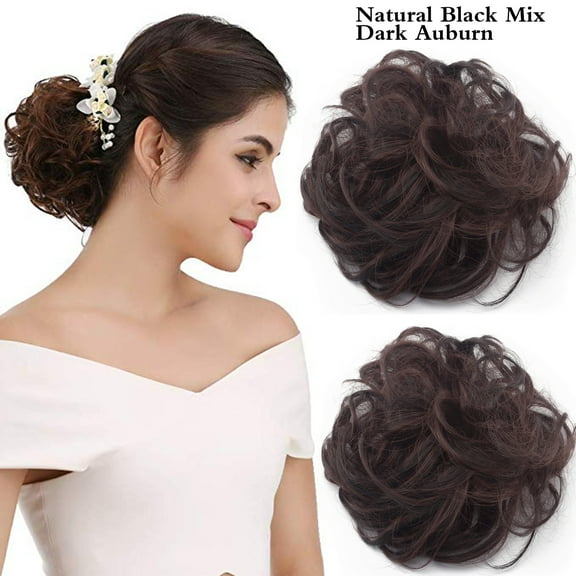 LELINTA 2PCS Messy Hair Bun Hair Piece Ponytail Hair Extensions Scrunchy Scrunchie Updo Hairpiece Curly Wavy Bun Extensions Chignon