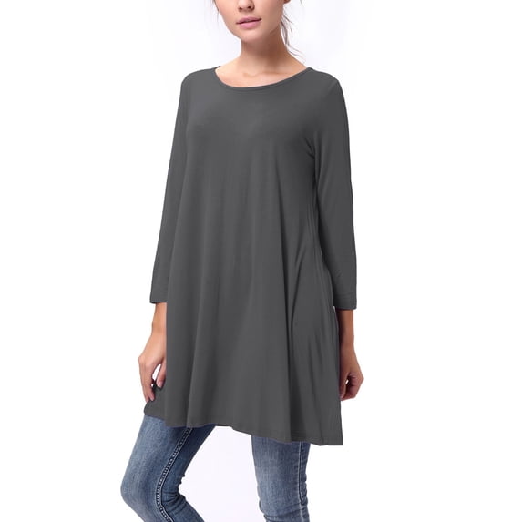 LELINTA 3/4 Sleeves Tunic Blouse Tops for Women Loose Round Neck T-Shirts Tunic Casual Tops