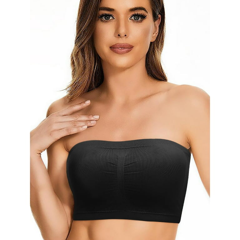 LELINTA 3 Pack Women's Causal Strapless Double Layered Basic Sexy Tube Top  Bandeau Bra with Padded Size S-XL - Black/White/Apricot 