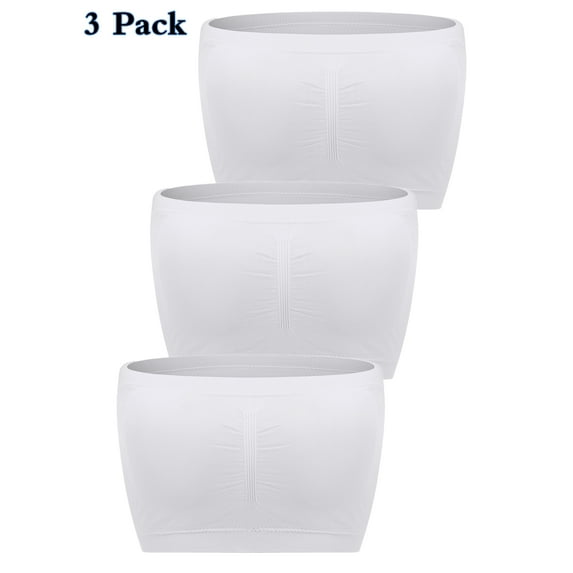 LELINTA 3 Pieces Stretchy Strapless Bras Tube Top Bandeau Bras Multi Color Tube Bras Seamless Bandeau Bras for Women Girls Removable Padded Top, Size S-XL - Black/White/Apricot